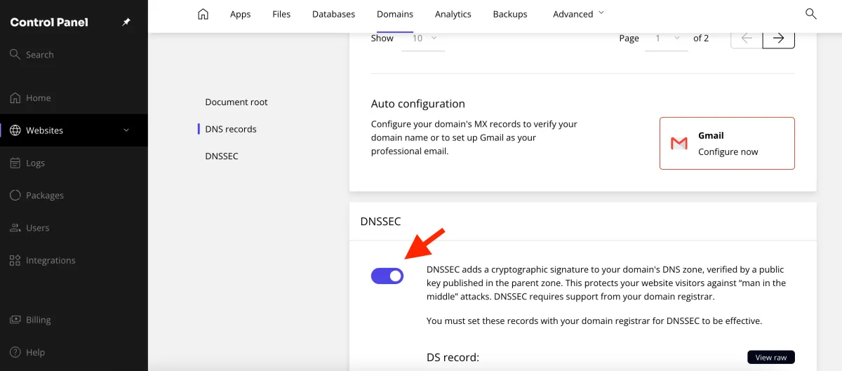 Activare DNSSEC în panoul domeniului