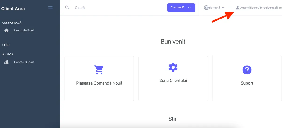 Autentificare în zona de client Simplenet