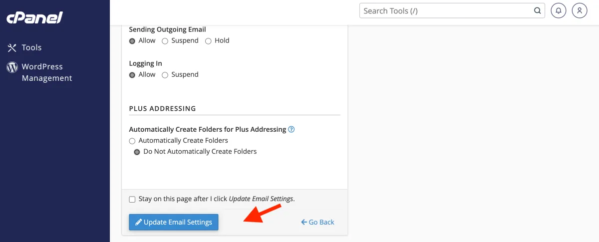Update Email Settings