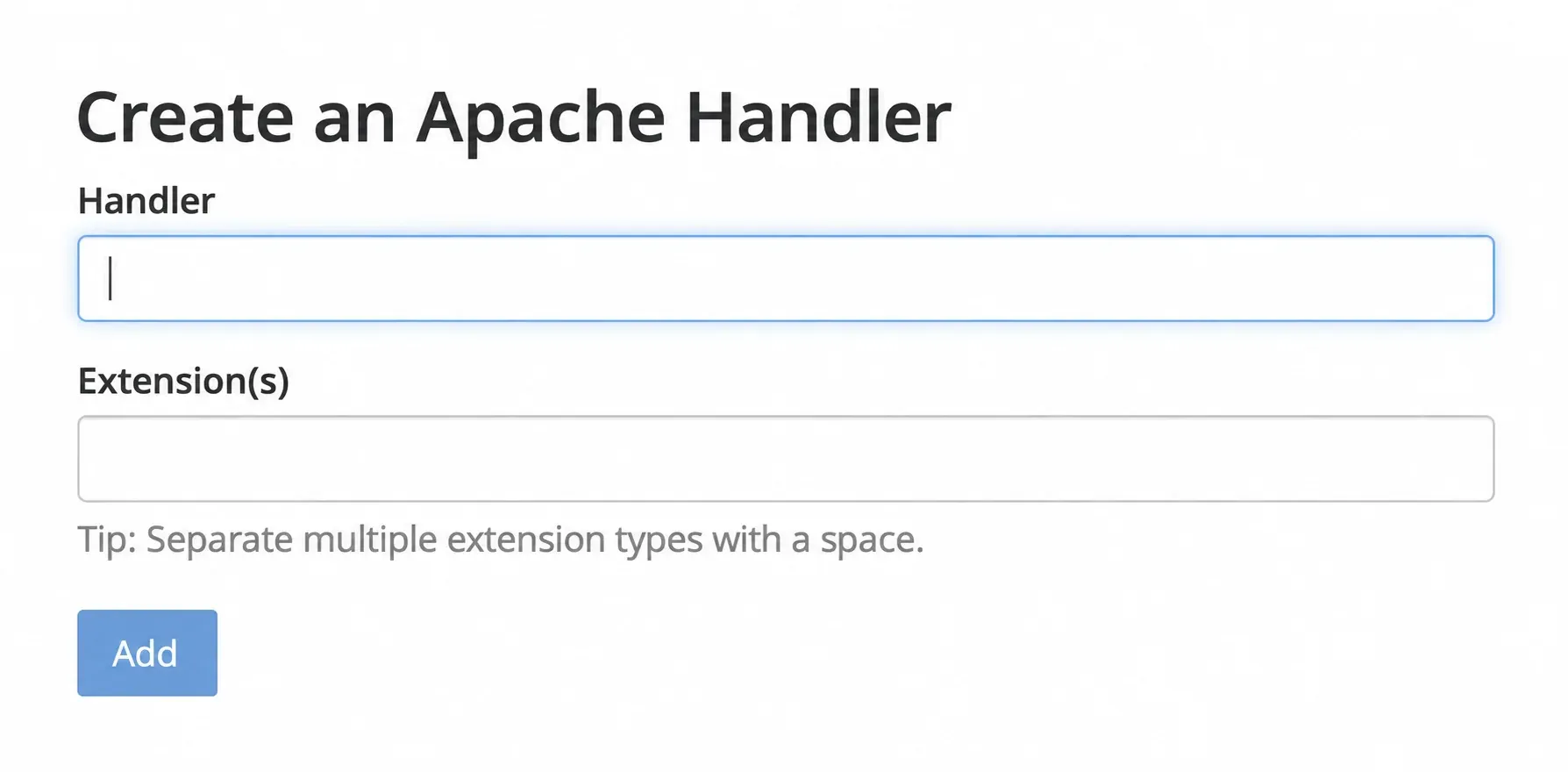 Formularul Create an Apache Handler