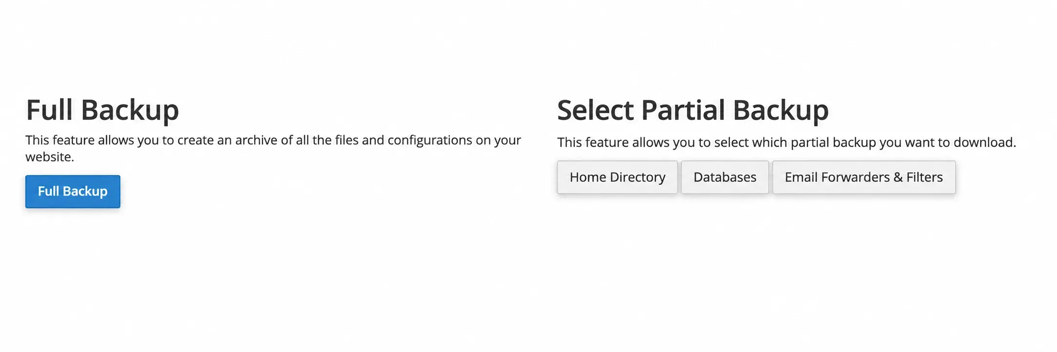 Opțiunile de backup complet și parțial din Backup Wizard