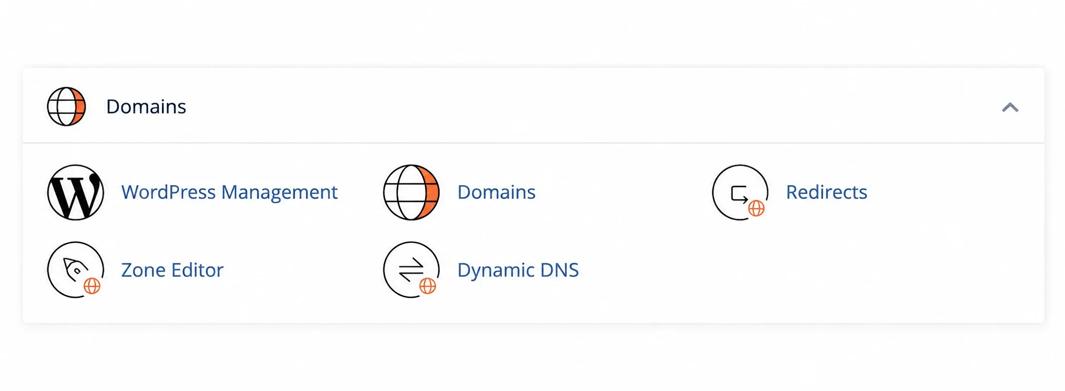 Cele cinci unelte din grupul Domains al cPanel