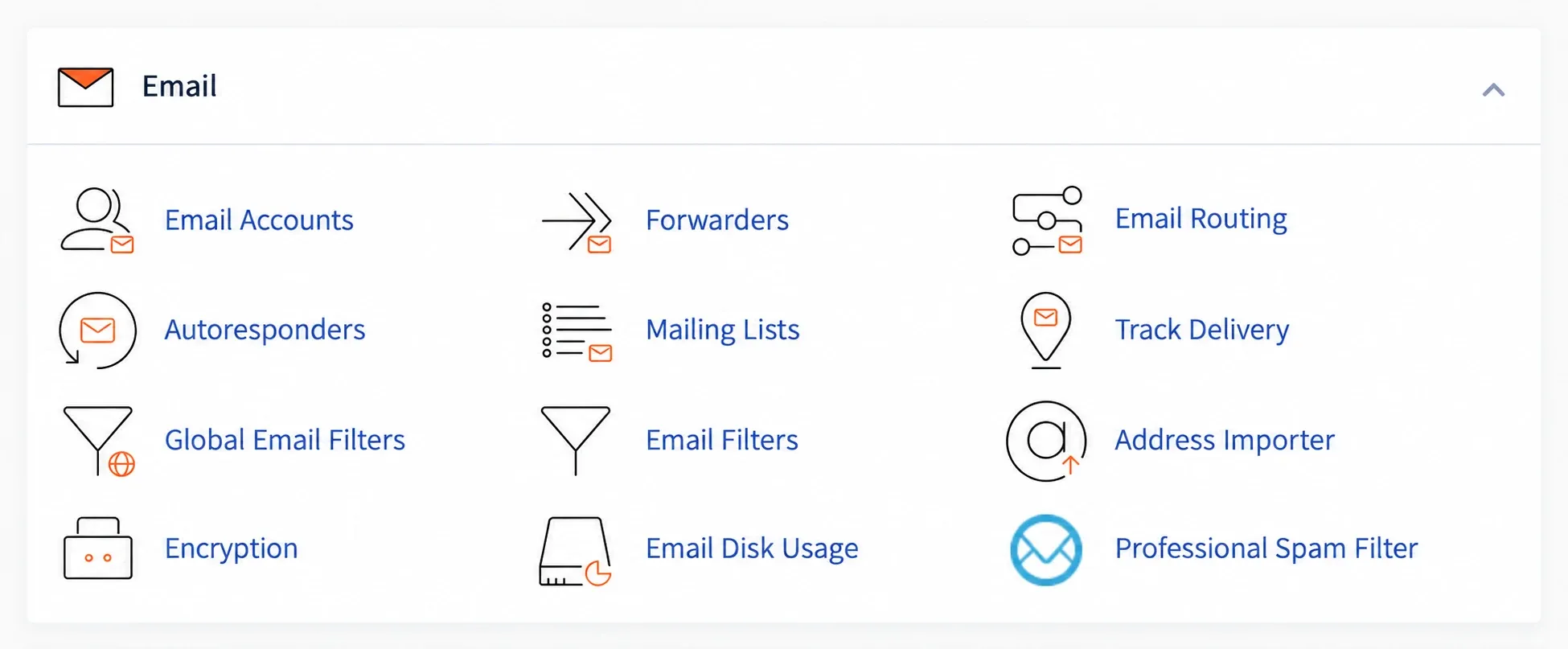 Grupul Email, primul din pagina Tools a panoului cPanel