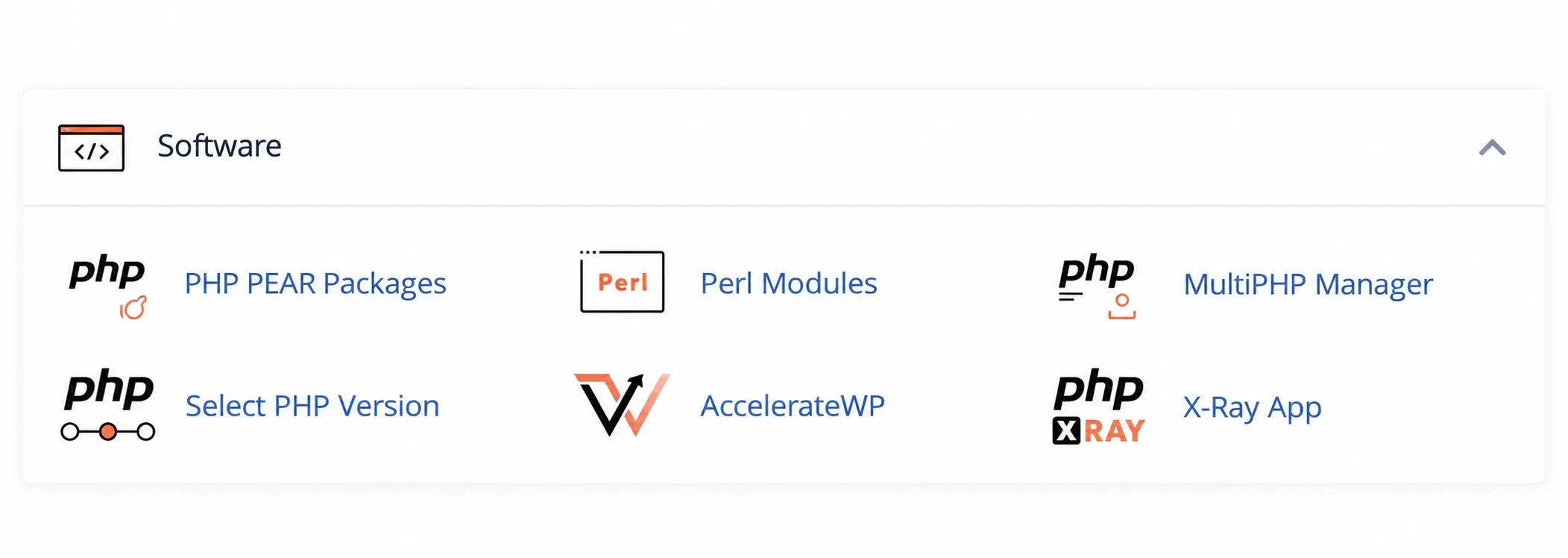 Cele șase unelte din grupul Software al cPanel