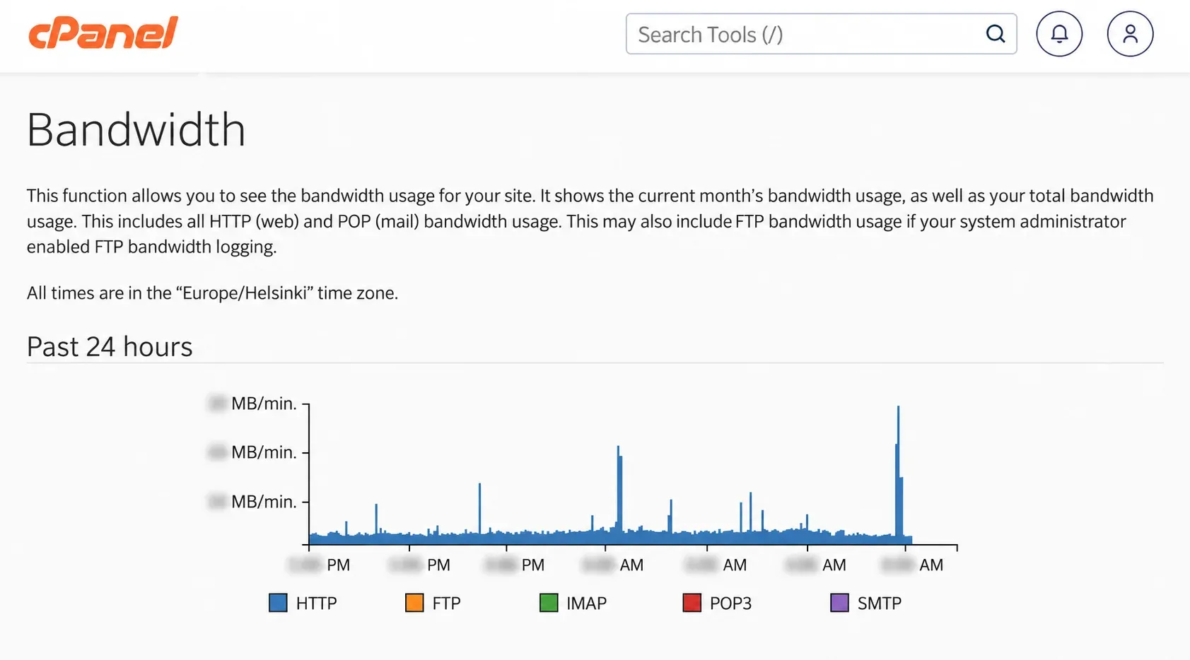 Graficele de trafic și legenda serviciilor din Bandwidth