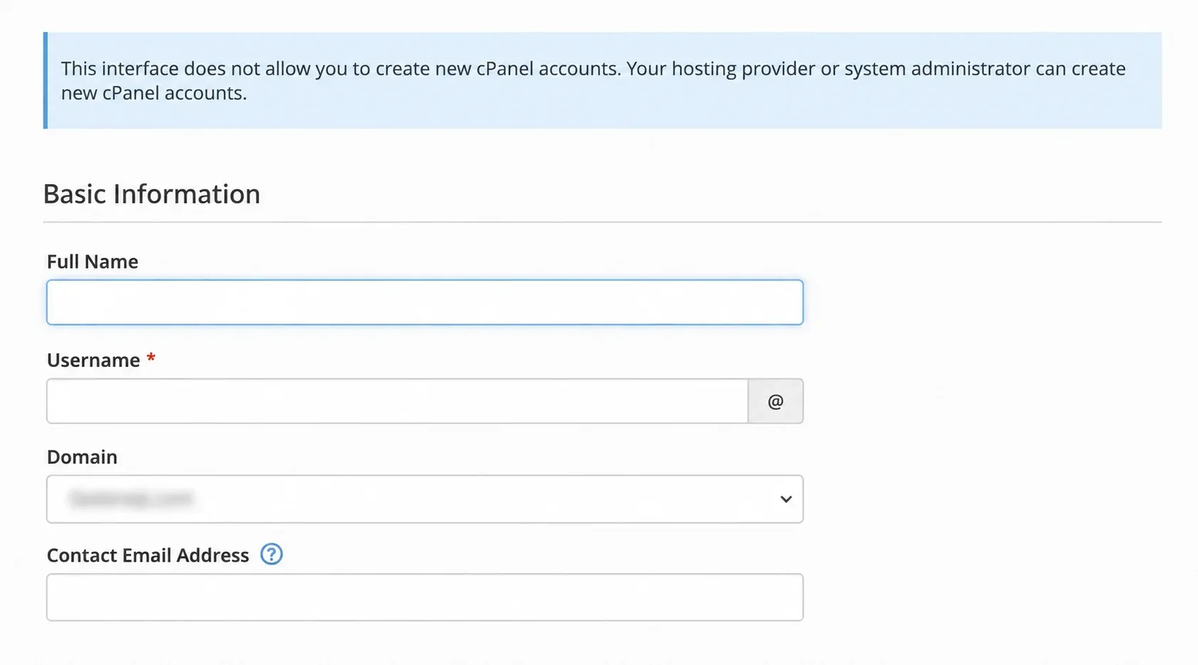 Formularul Add User, cu domeniul mascat