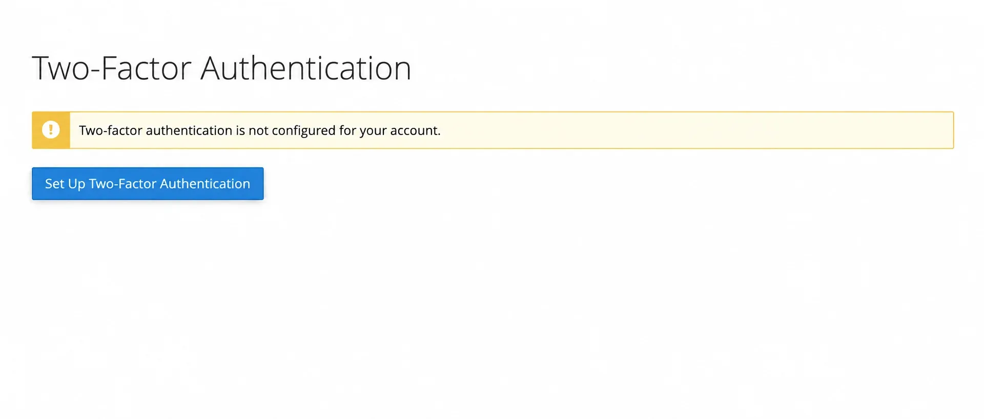 Ecranul inițial Two-Factor Authentication, înainte de configurare