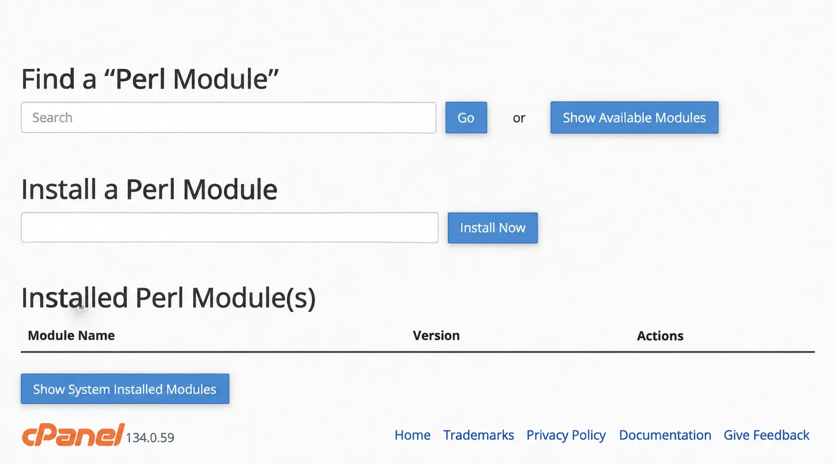 Formularele de căutare și instalare din Perl Modules