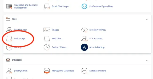 Disk Usage în grupul Files din cPanel