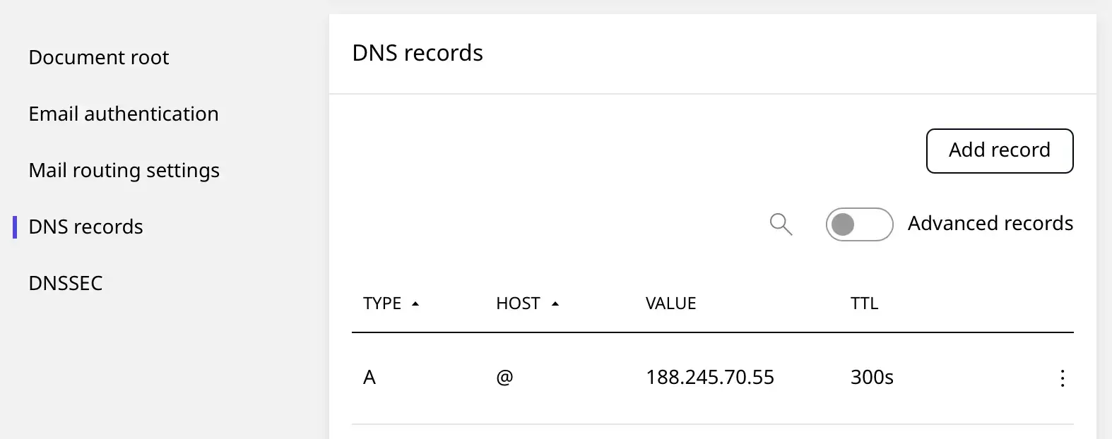 Editor DNS - captură din panou