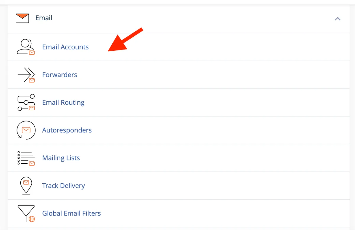 Email Accounts în cPanel
