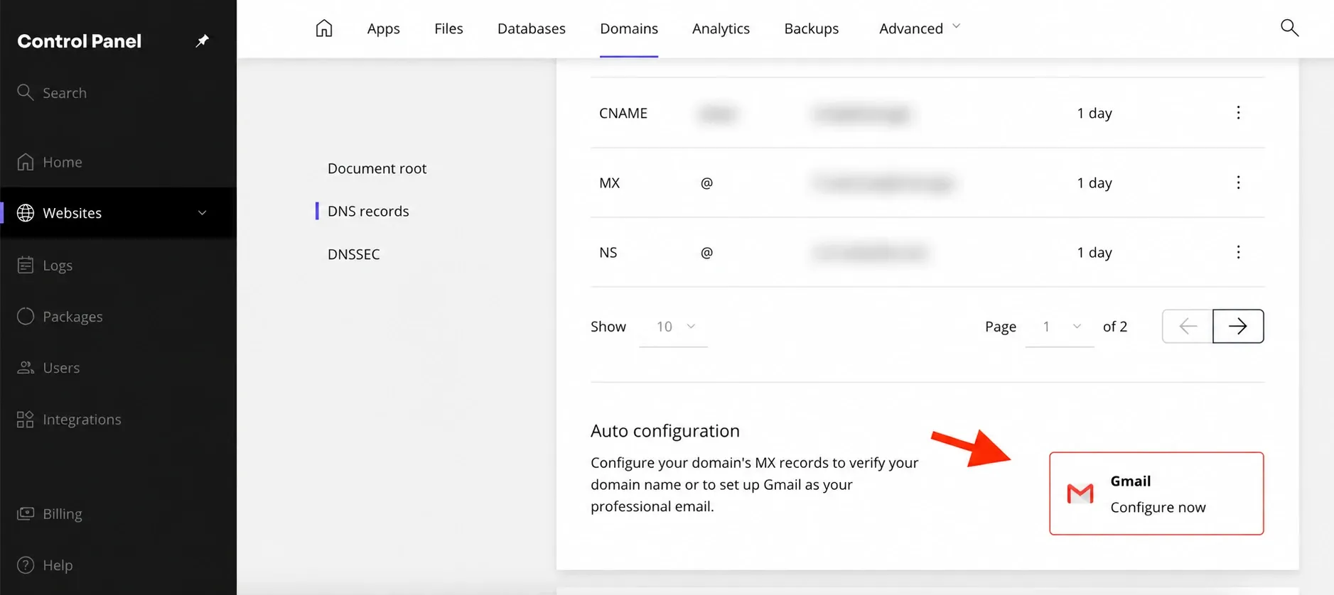 Configurare automată MX pentru Gmail, cu domeniile mascate