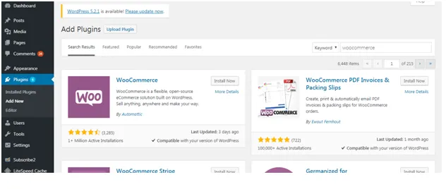 meniul din partea stângă, mergi la secțiunea Plugins – Add New – Search plugins