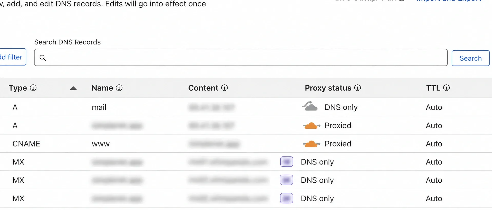 Înregistrări DNS în Cloudflare pentru mail