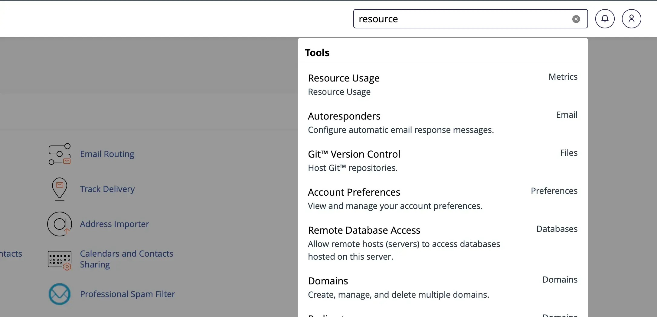 Resource Usage în cPanel