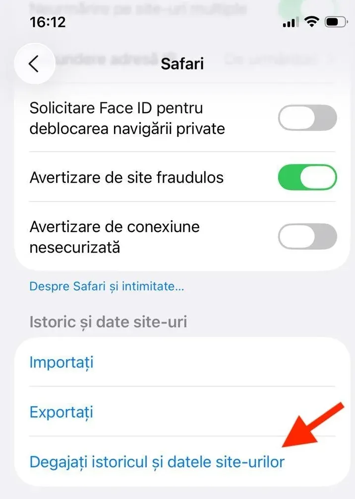 Ștergere cache și cookie-uri din Safari pe iPhone