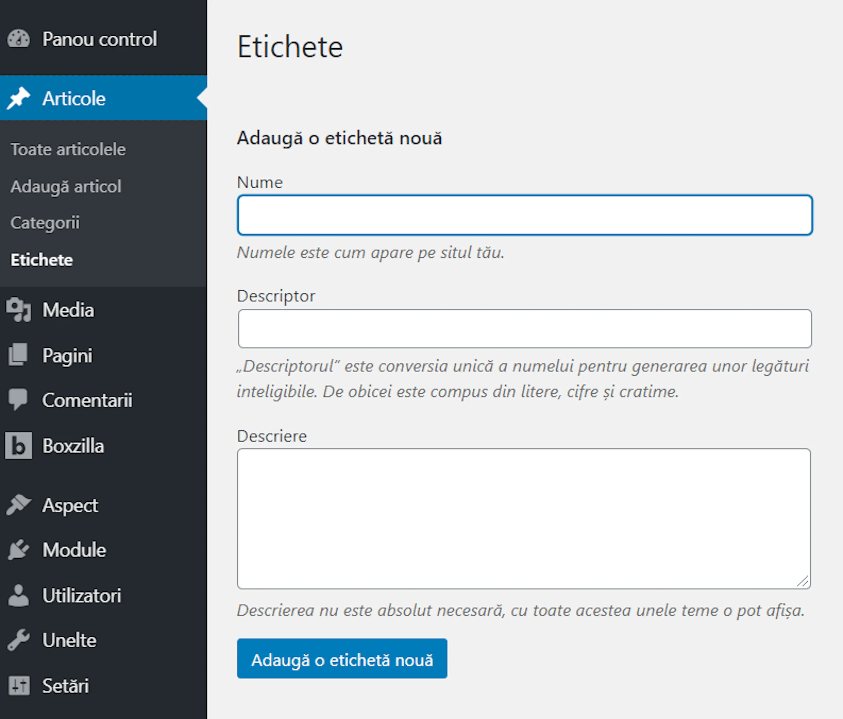 administrare etichete in wordpress