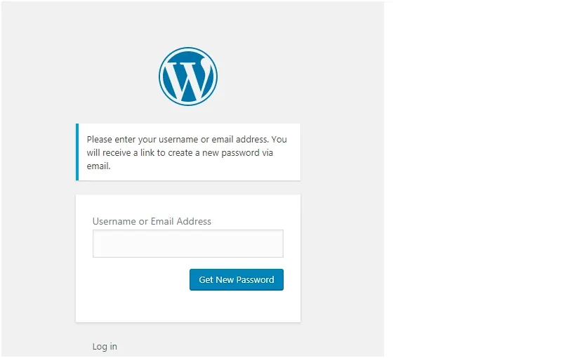 Ecran recuperare parolă WordPress