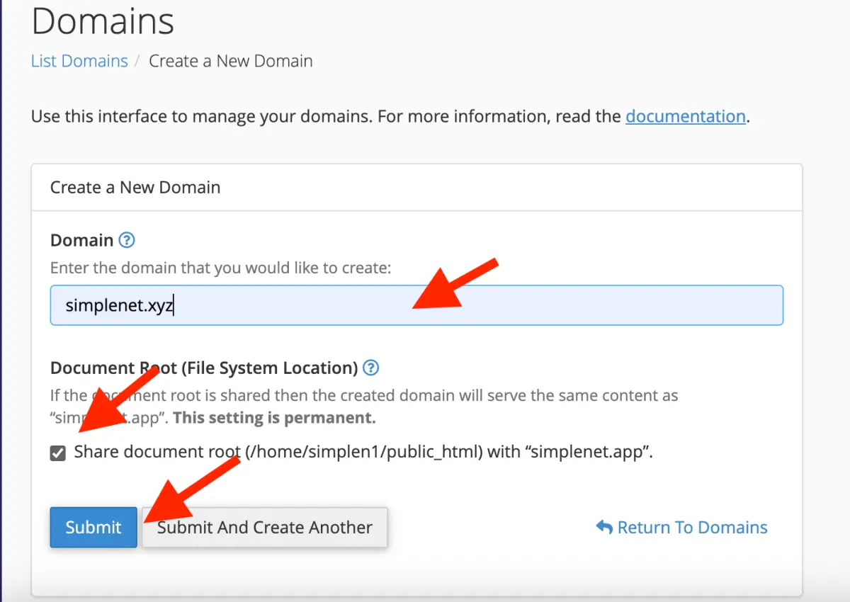 adauga domeniul alias in cpanel