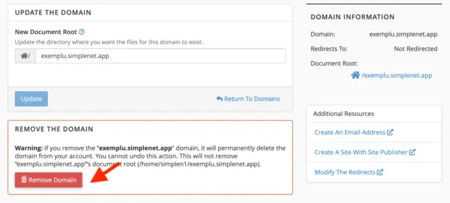 apasa butonul Remove Domain