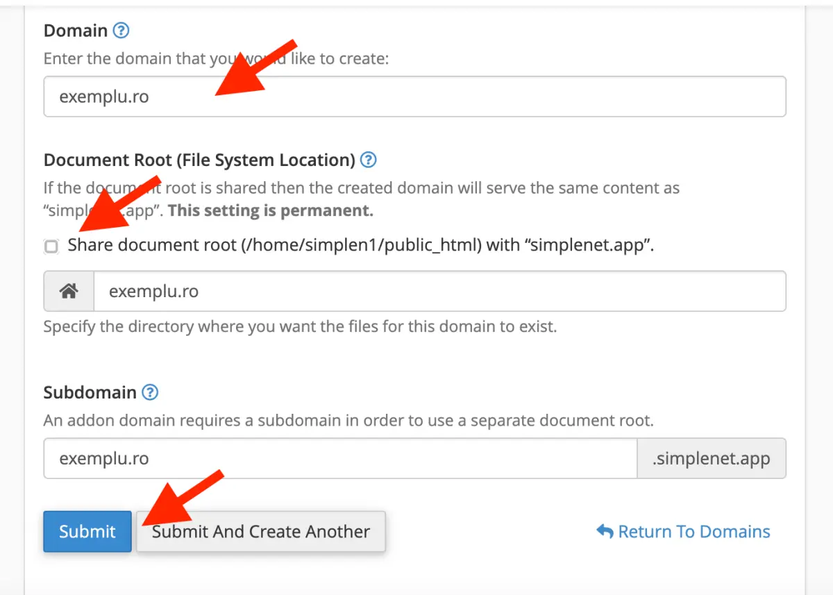 cum adaugi un domeniu add-on suplimentar in cpanel