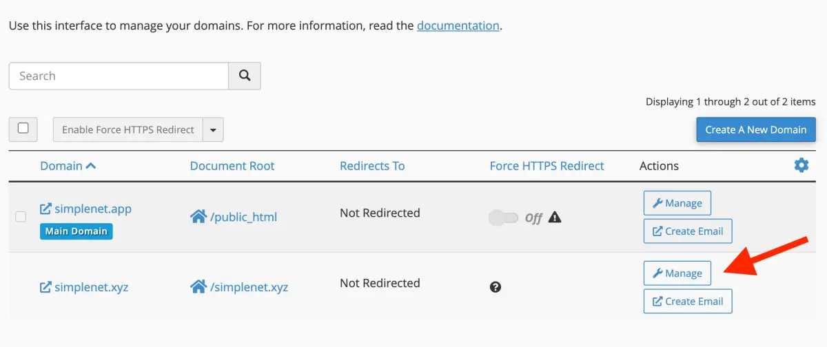 cum sa stergi un domeniu add-on din cpanel apasa pe butonul Manage