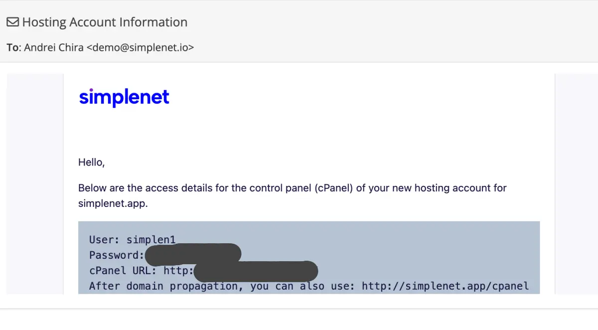 hosting account information