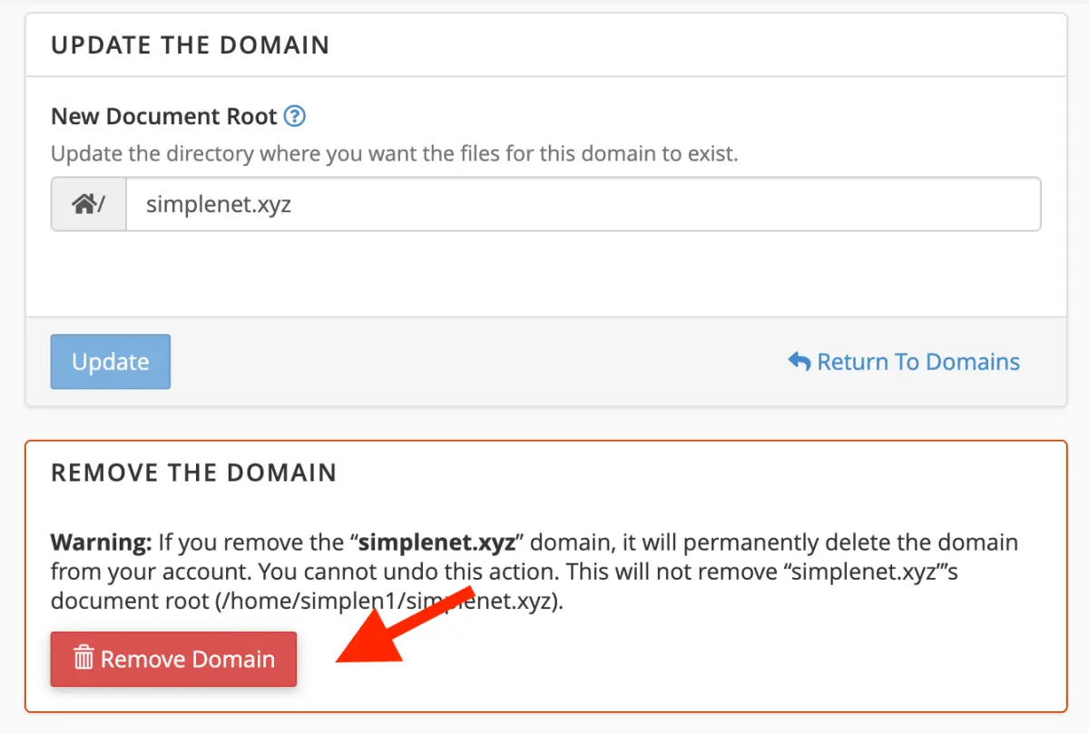 cum stergi domeniul suplimentar din cpanel