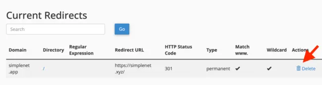 cum stergi o redirectionare din cPanel