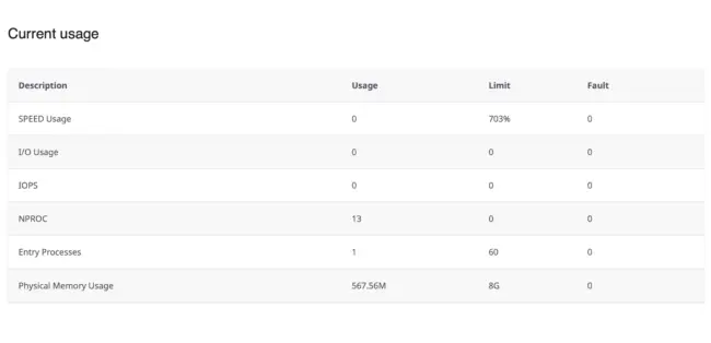 Current Usage cPanel