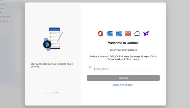 Microsoft Outlook ecran de start