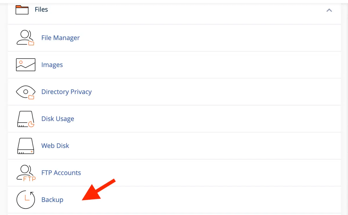 sectiunea files backup din cPanel