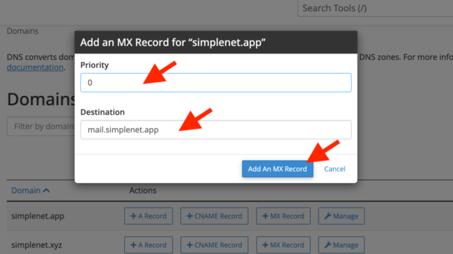 cum adaugi o intrare MX pentru mail din Zone Editor, in cPanel