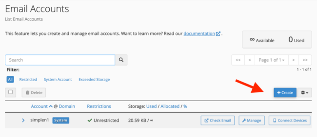 creare email in cpanel
