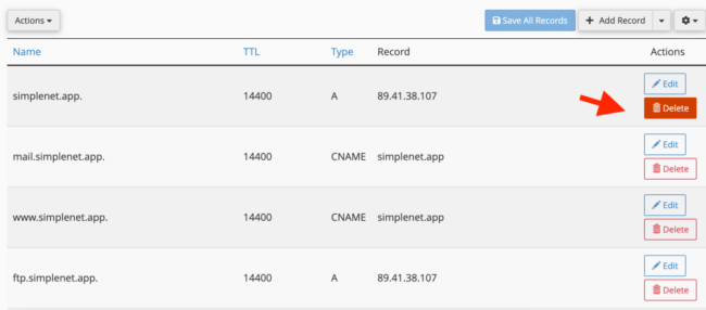 cum ștergi zone DNS in cPanel