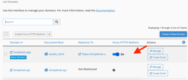 force https redirect in cPanel