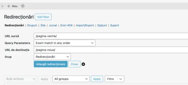 Redirecționare WordPress