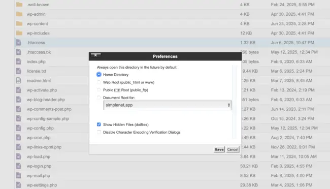 Arată fișiere dotfiles în cPanel