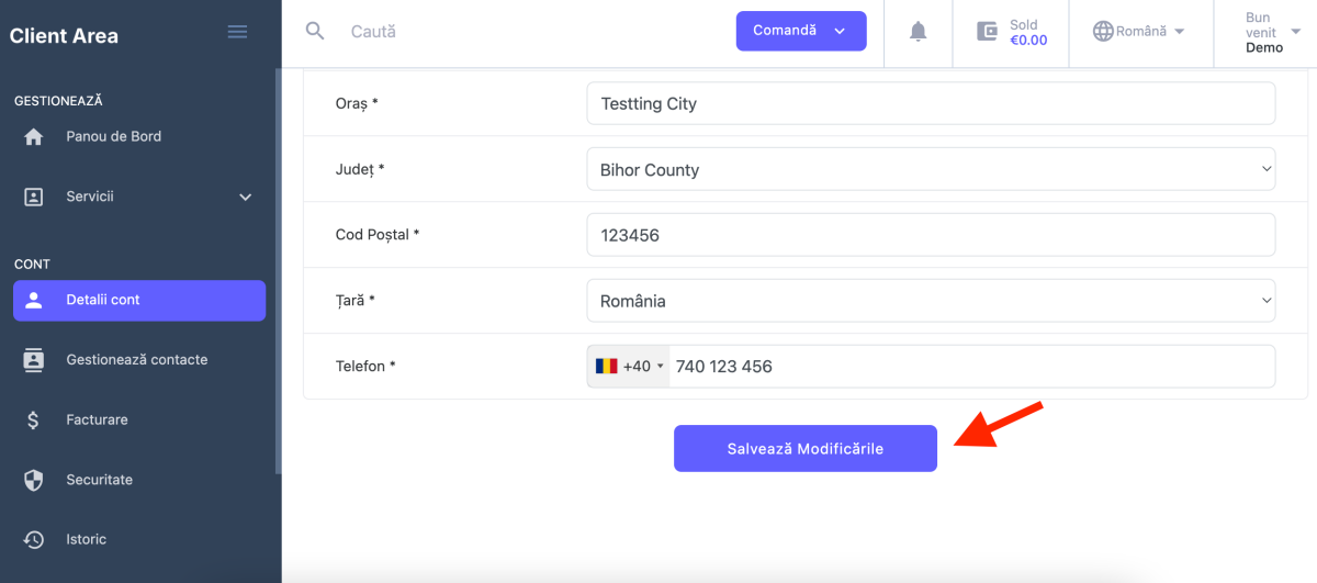 apasa butonul Salveaza modificarile