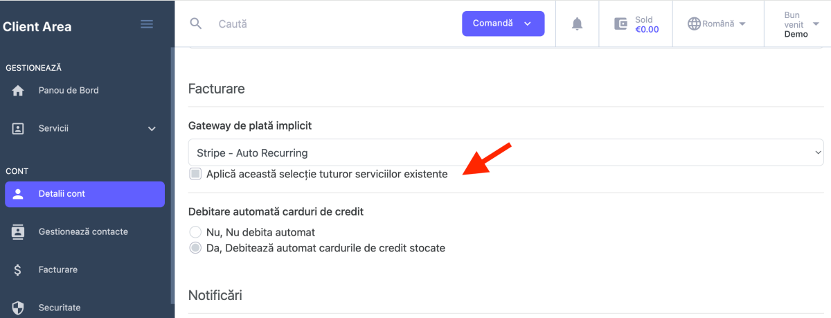 aplică plata recurentă tuturor serviciilor tale Simplenet existente