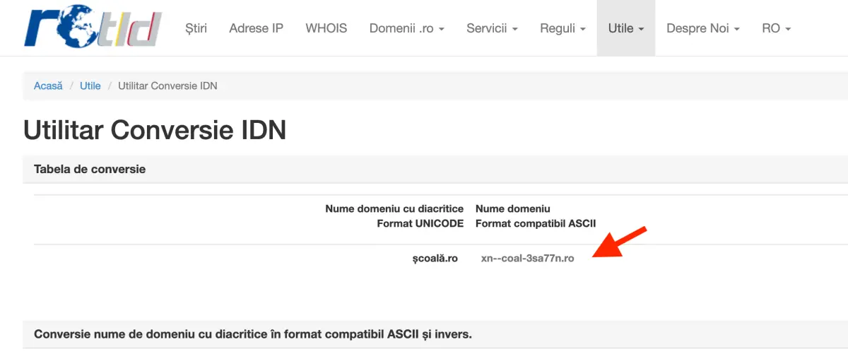 conversie nume domeniu cu diacritice