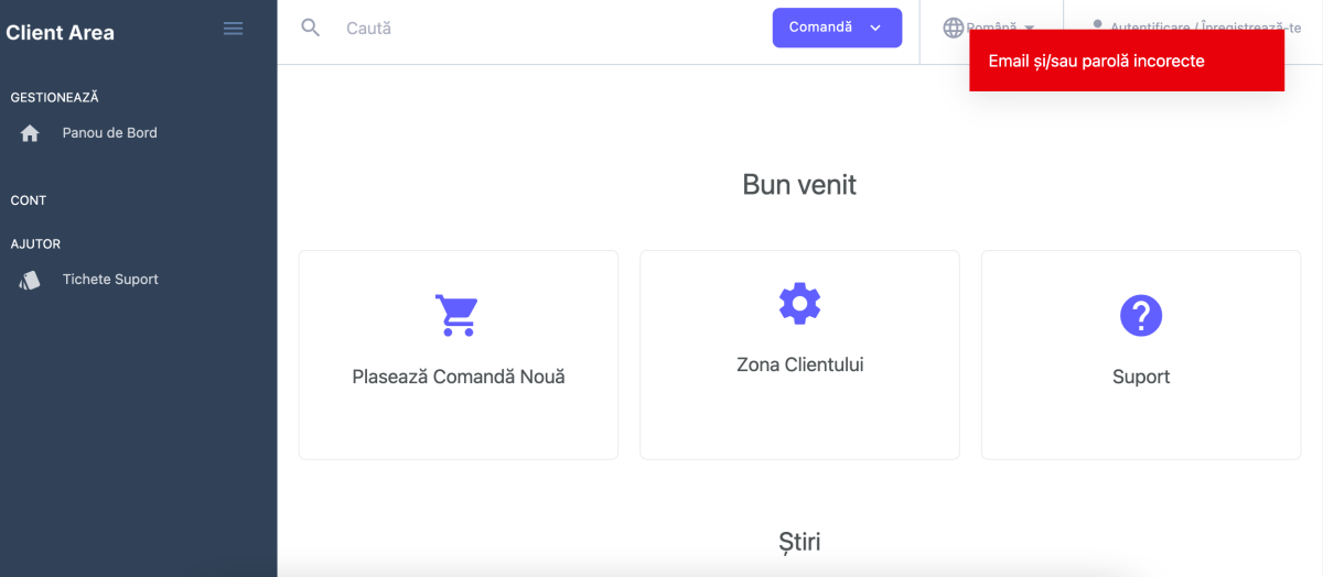 mesaj atentionare email si/sau parola gresite
