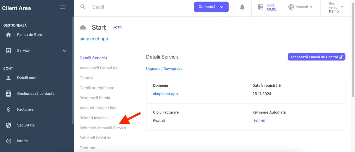 reînnoire manuală serviciu de găzduire sau domeniu