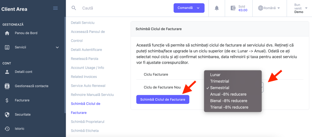 schimba ciclul de facturare al serviciilor Simplenet