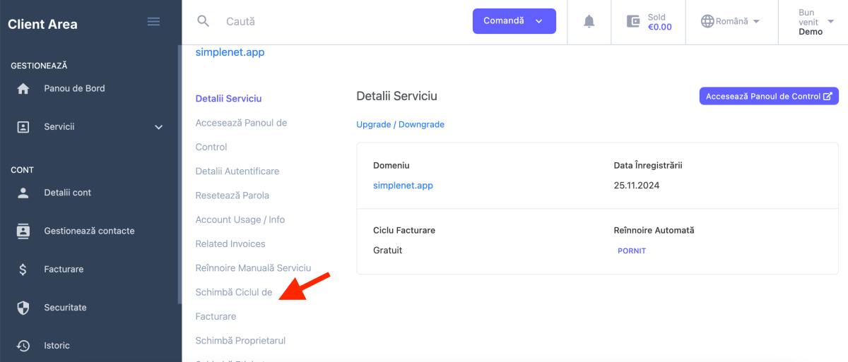 schimba ciclul de facturare