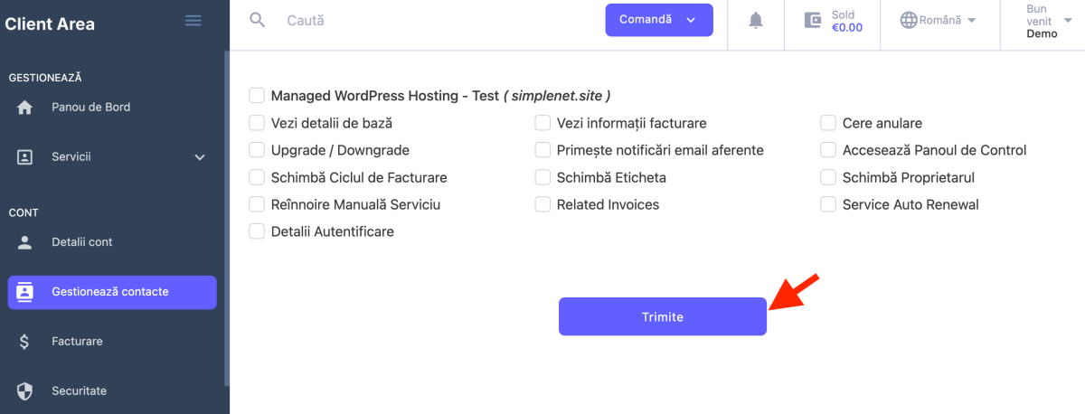 trimite invitație de acces cu privilegii pentru utilizator nou