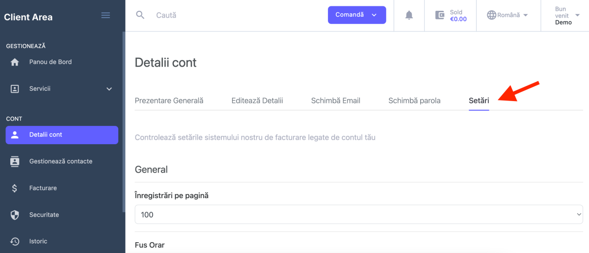 zona setari avansate