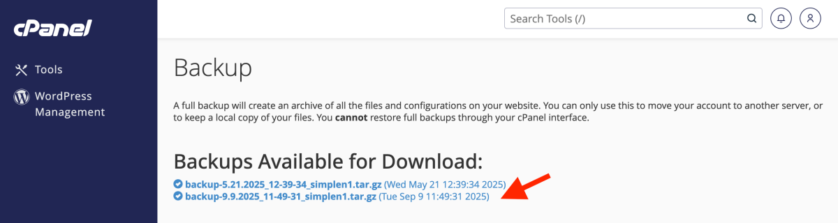 backup available for download