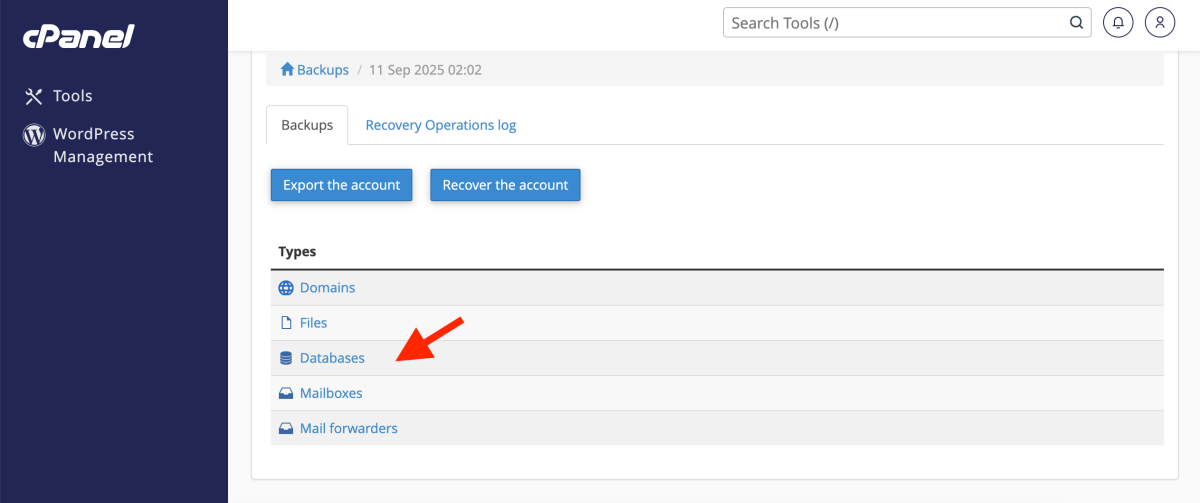 da click pe Databases