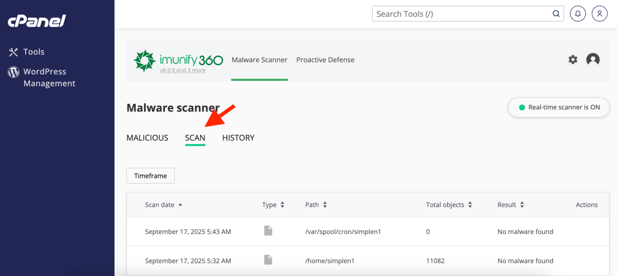 Malware Scanner din Imunify360